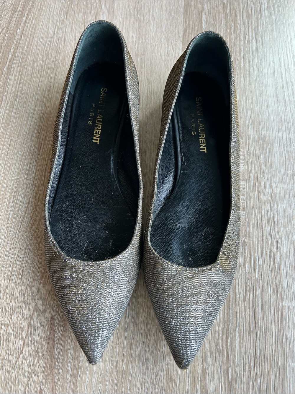 Saint Laurent Women's Metallic Pointed-Toe Flats - Gold Silver